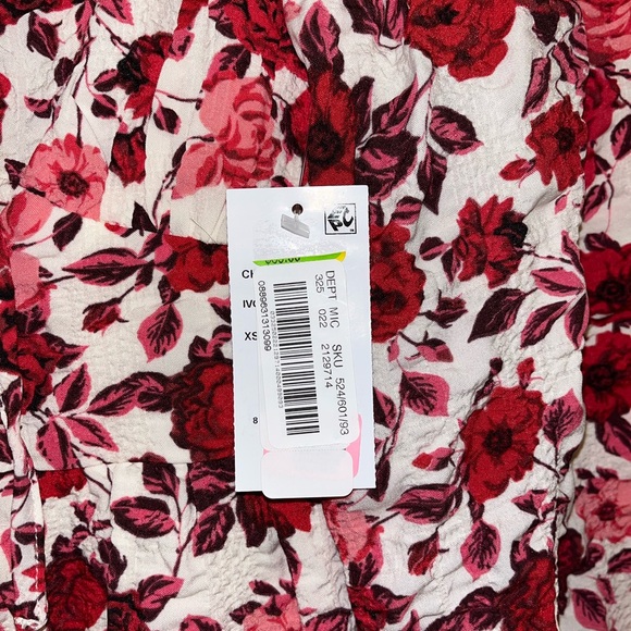 Floral Red and Pink Long Sleeve Puff-Sleeve Mini Dress - Picture 7 of 9